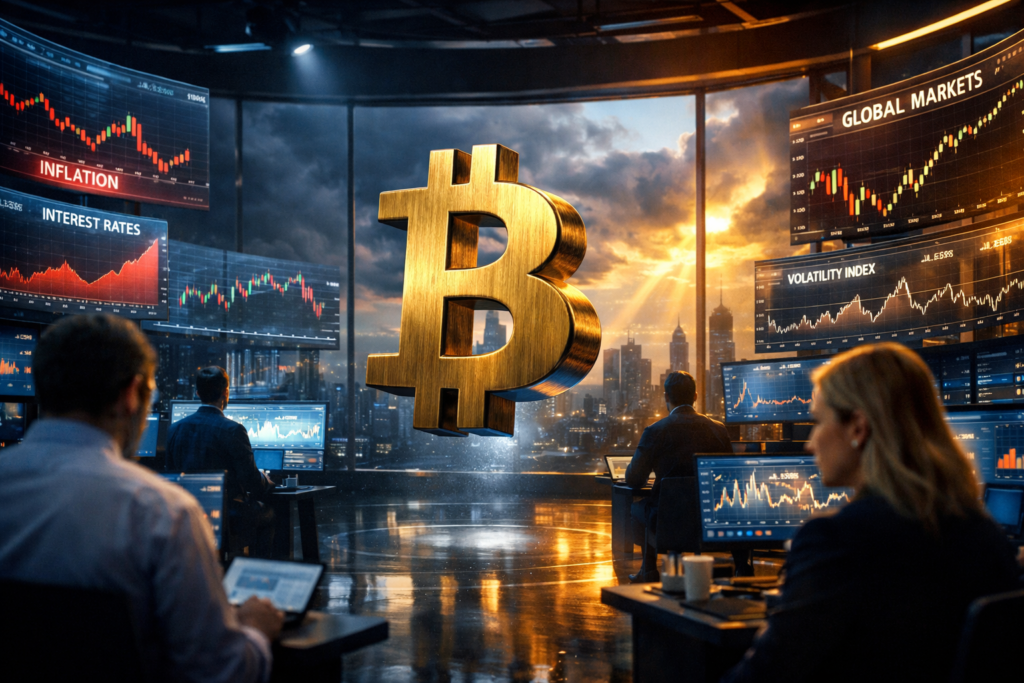 bitcoin manchetes macro risk on 2026.