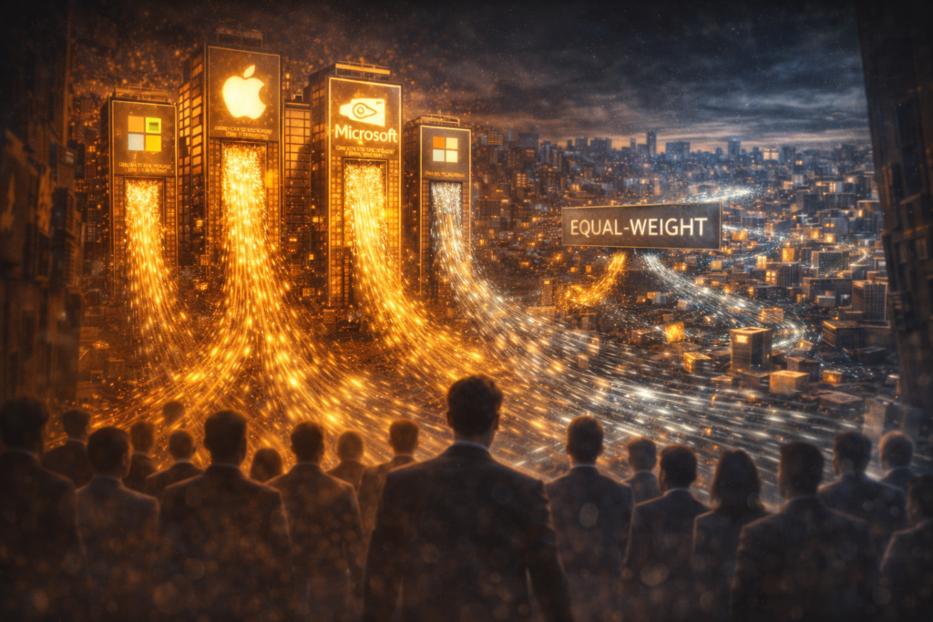 concentracao megacaps porta estreita equal weight rotacao breadth 2026