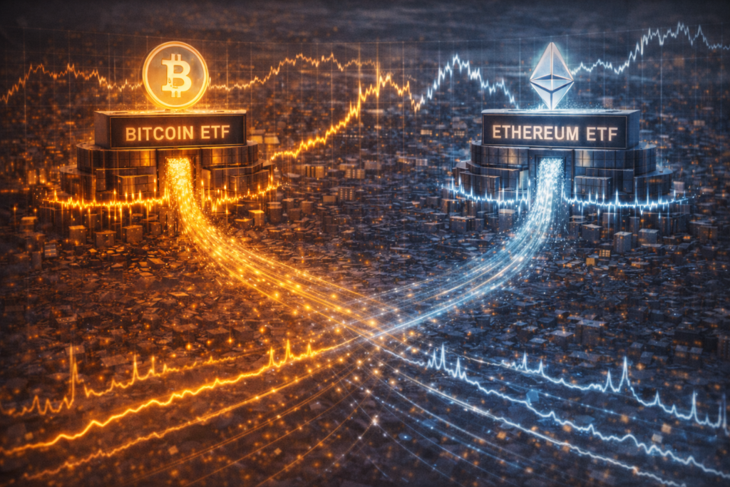 Cripto ETFs: por que você não deve tratar fluxo diário como “oráculo” e como ler divergência BTC vs ETH usando tendência semanal cripto etfs fluxo diario bitcoin ether divergencia tendencia semanal sem ruido