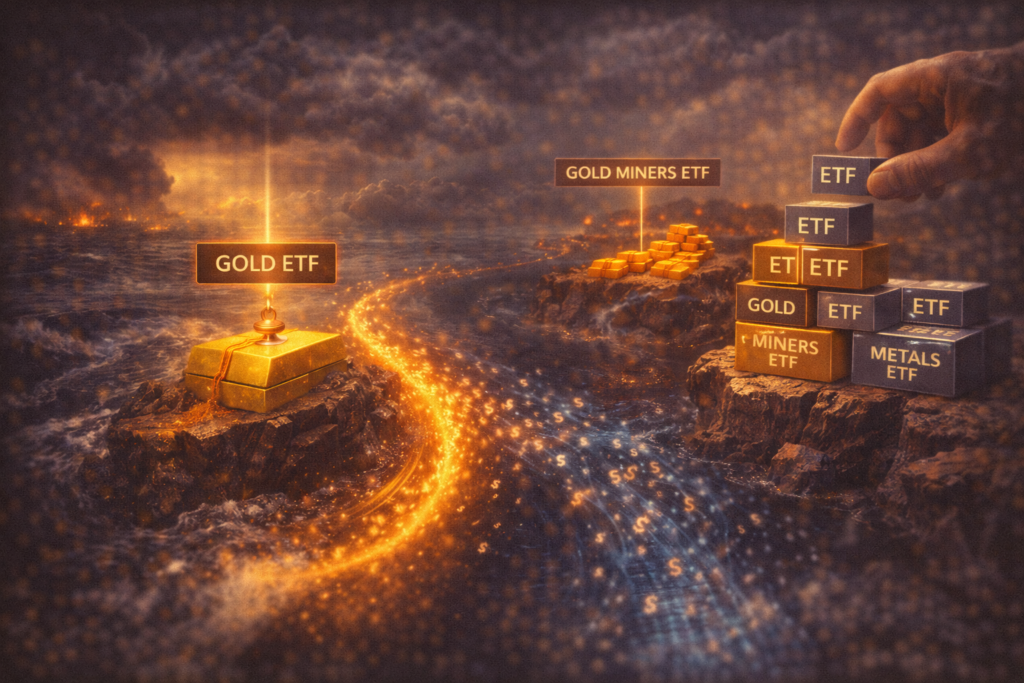 etfs de ouro 2026 alta recorde como investir ouro direto vs miners vs cesta metais