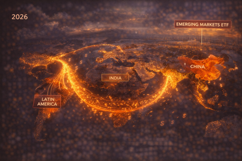 etfs mercados emergentes 2026 fluxo rotacao valuation como investir sem risco errado