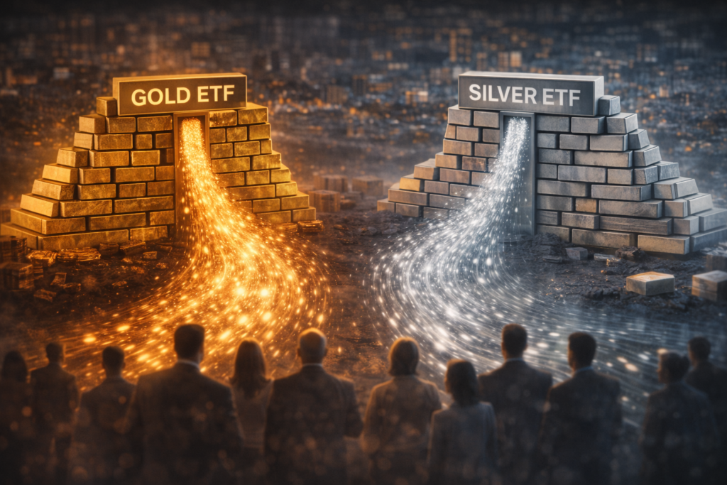 etfs ouro prata varejo fluxo metais comparacao volatilidade gestao risco