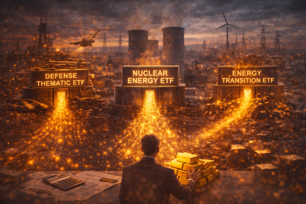 Temáticos europeus em alta: defesa, nuclear e Net Zero quando o fluxo é tese estrutural e quando é só manchete (e como evitar concentração) etfs tematicos europa 2026 defesa nuclear net zero fluxo estrutural vs manchete