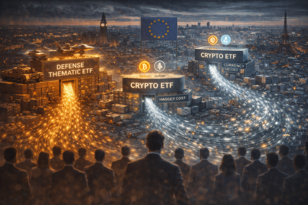 europa etfs recorde 2025 fluxo 2026 defesa tematicos currency hedged como analisar