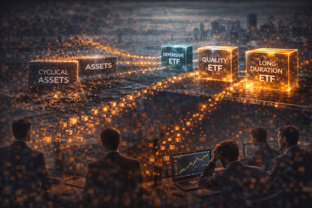 risk off etfs fluxos rotacao defensivos qualidade duration como ler